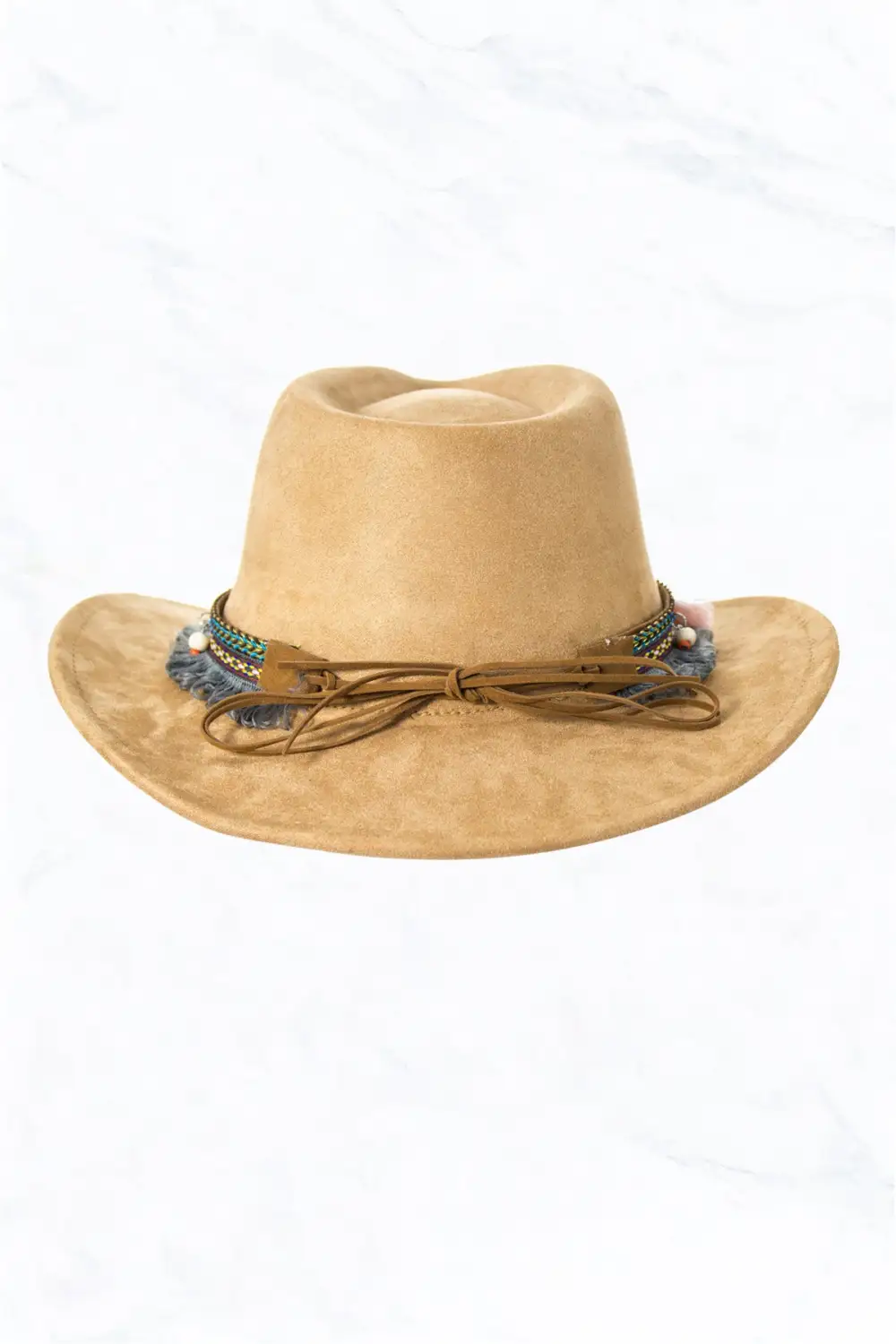 Suede Regular Cowboy Fedora Hat with Native Belt