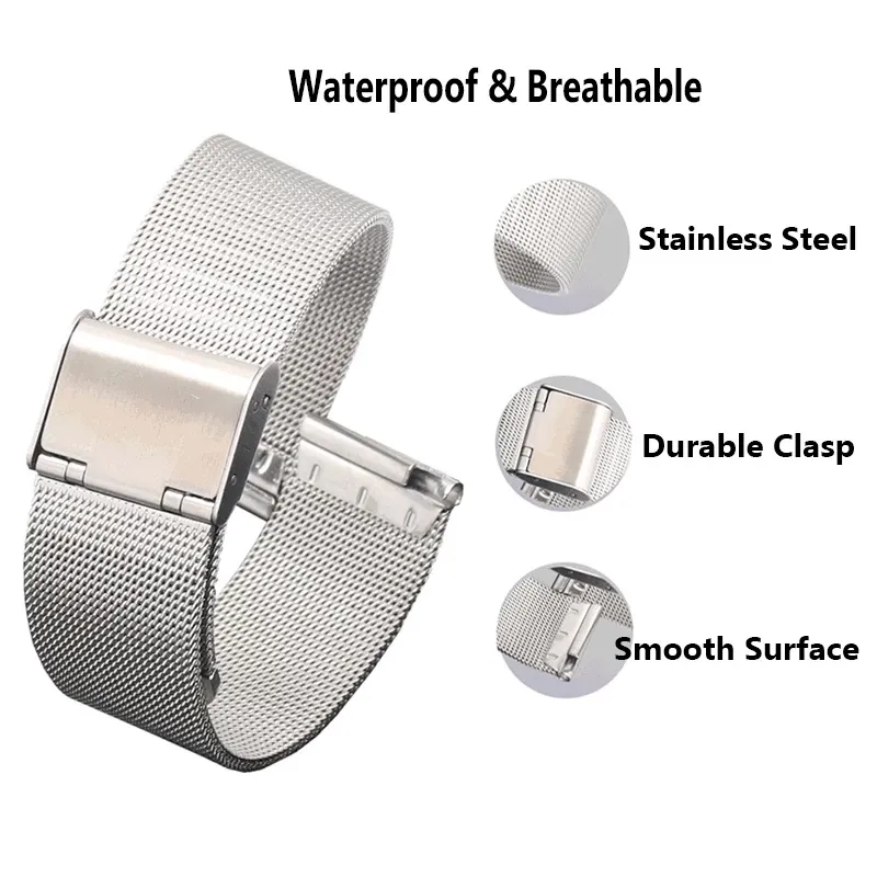 Stainless Steel Mesh Watch Strap Replacement Band – Adjustable Milanese Loop