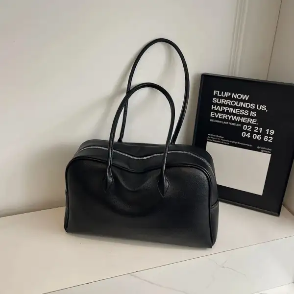 Bowling-Style PU Leather Shoulder Bag Versatile