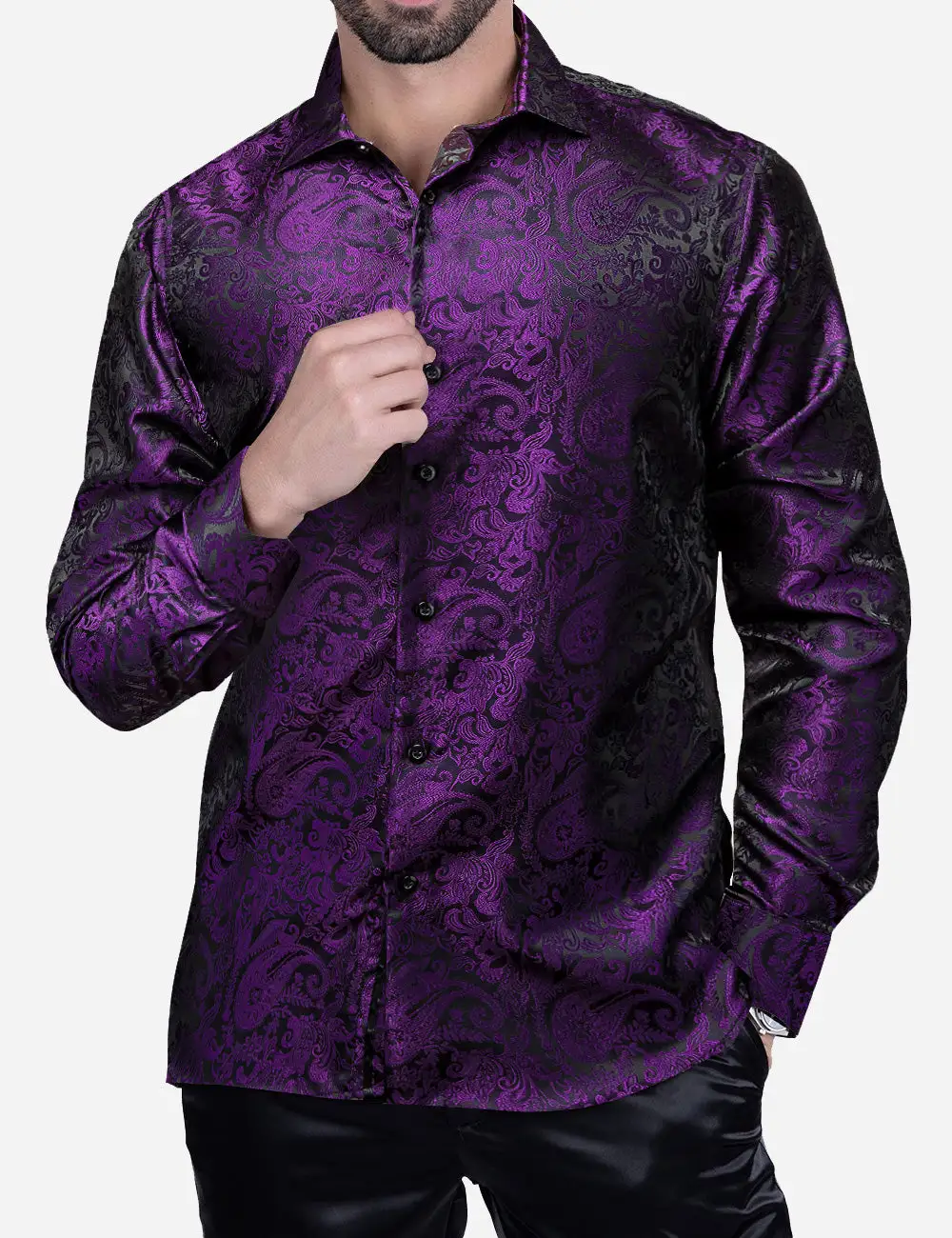 Refined Paisley Long Sleeve Silk Casual Shirt