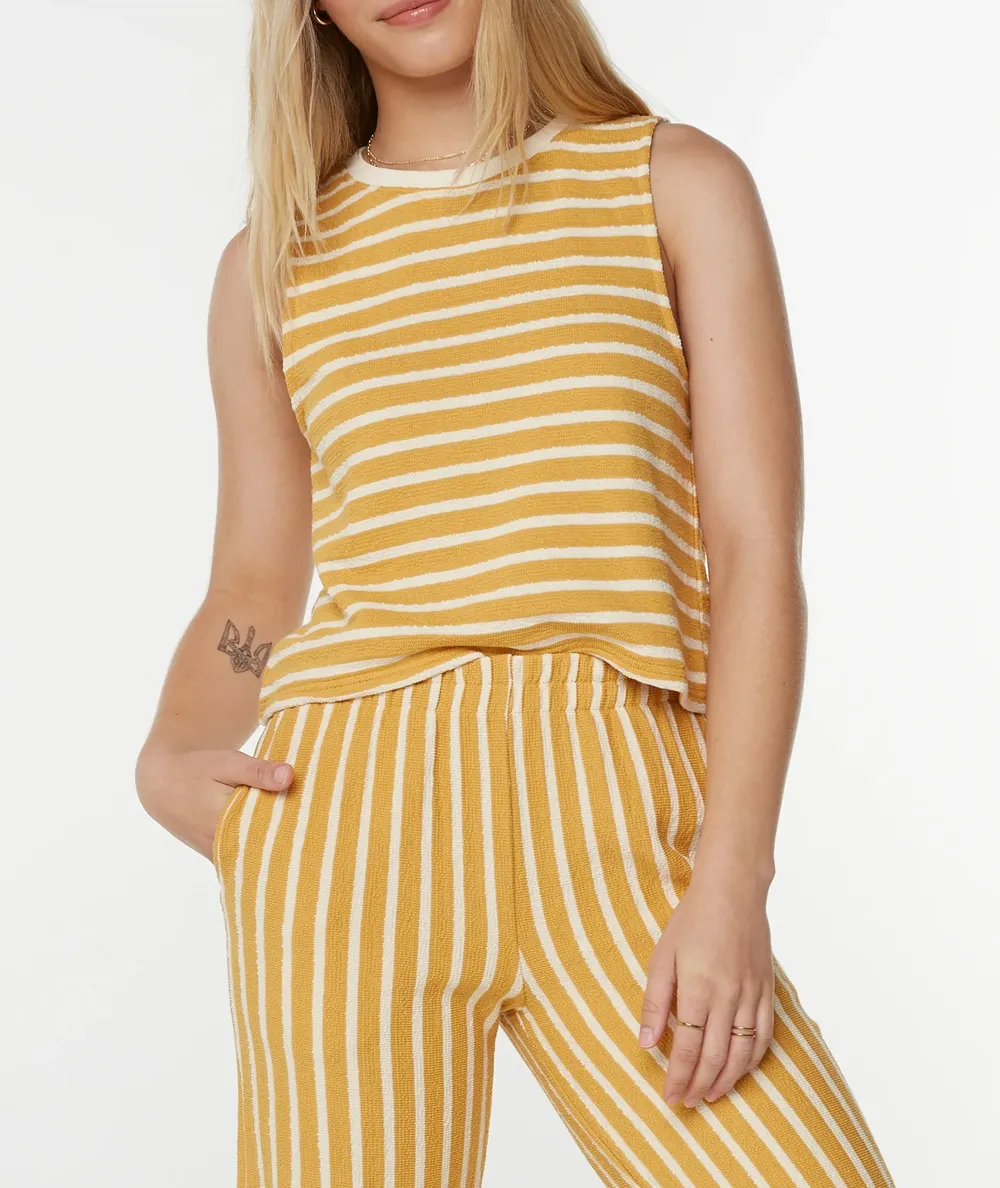 Striped Round-Neck Sleeveless Pure Cotton Vest