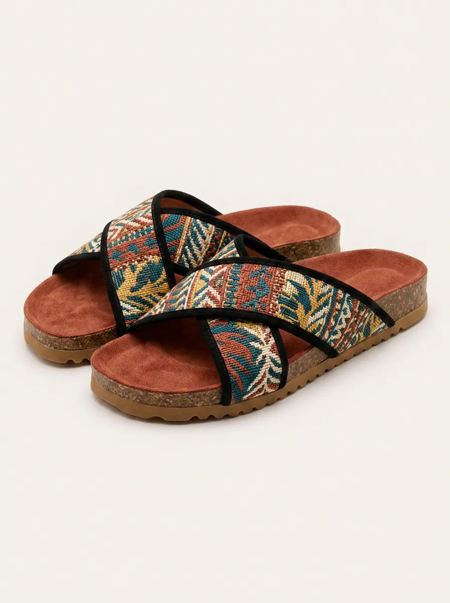 Everyday S Bohemian Geometric Pattern Printed Cork Sandals