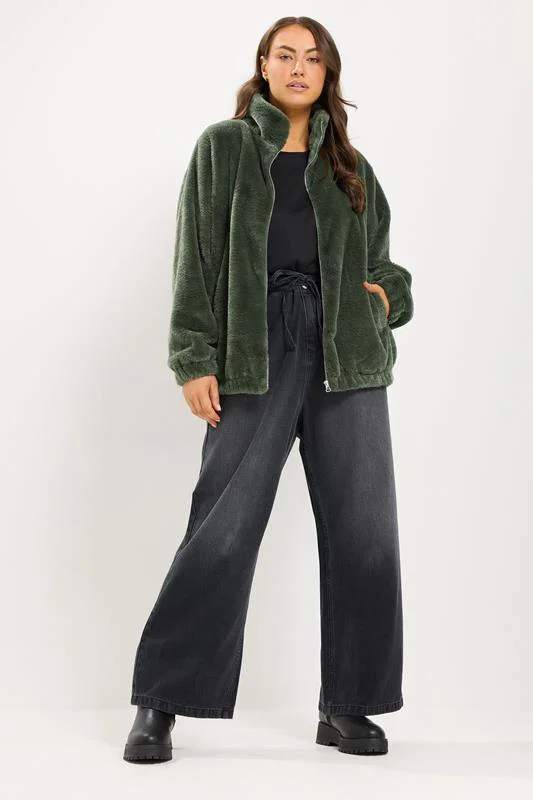 Khaki Green Funnel Neck Fleece detail 1