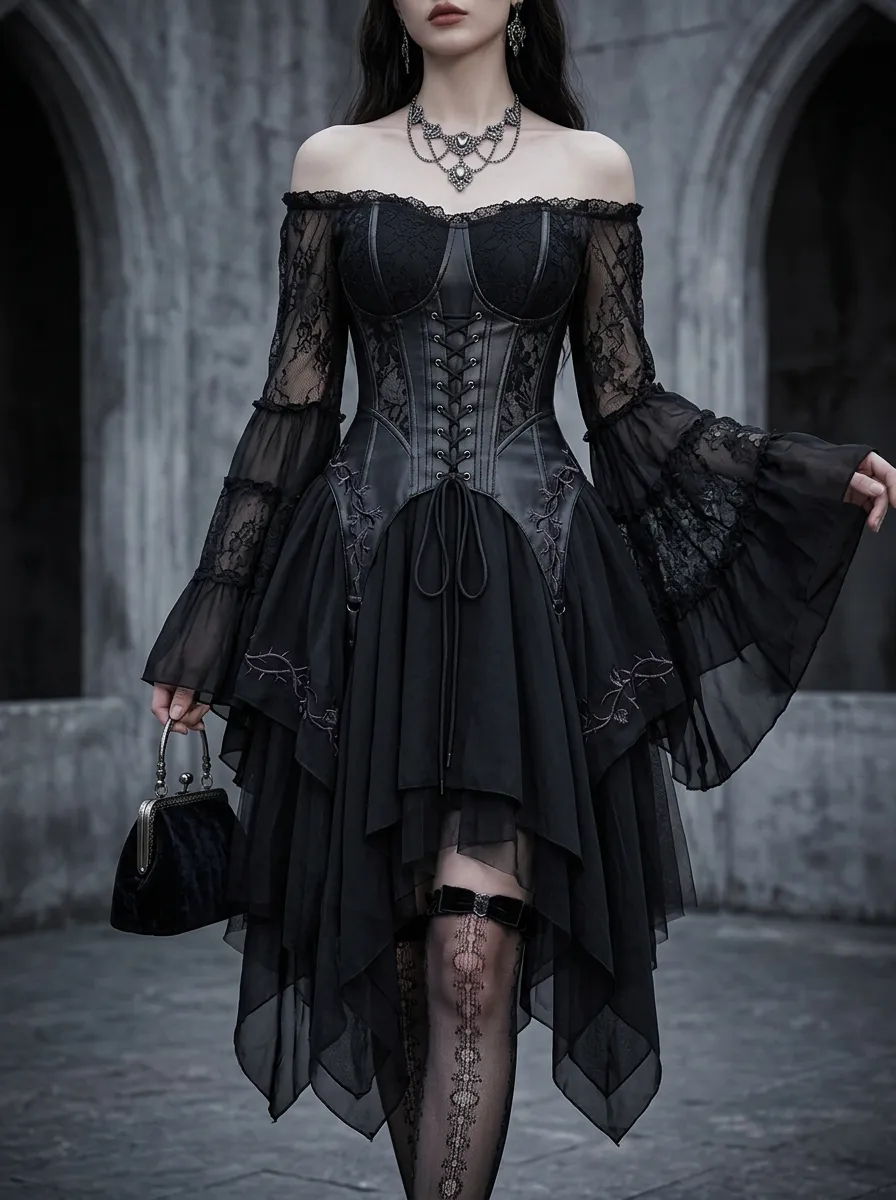 Midnight Victorian Corset Lace Collection Women's Gothic Dress