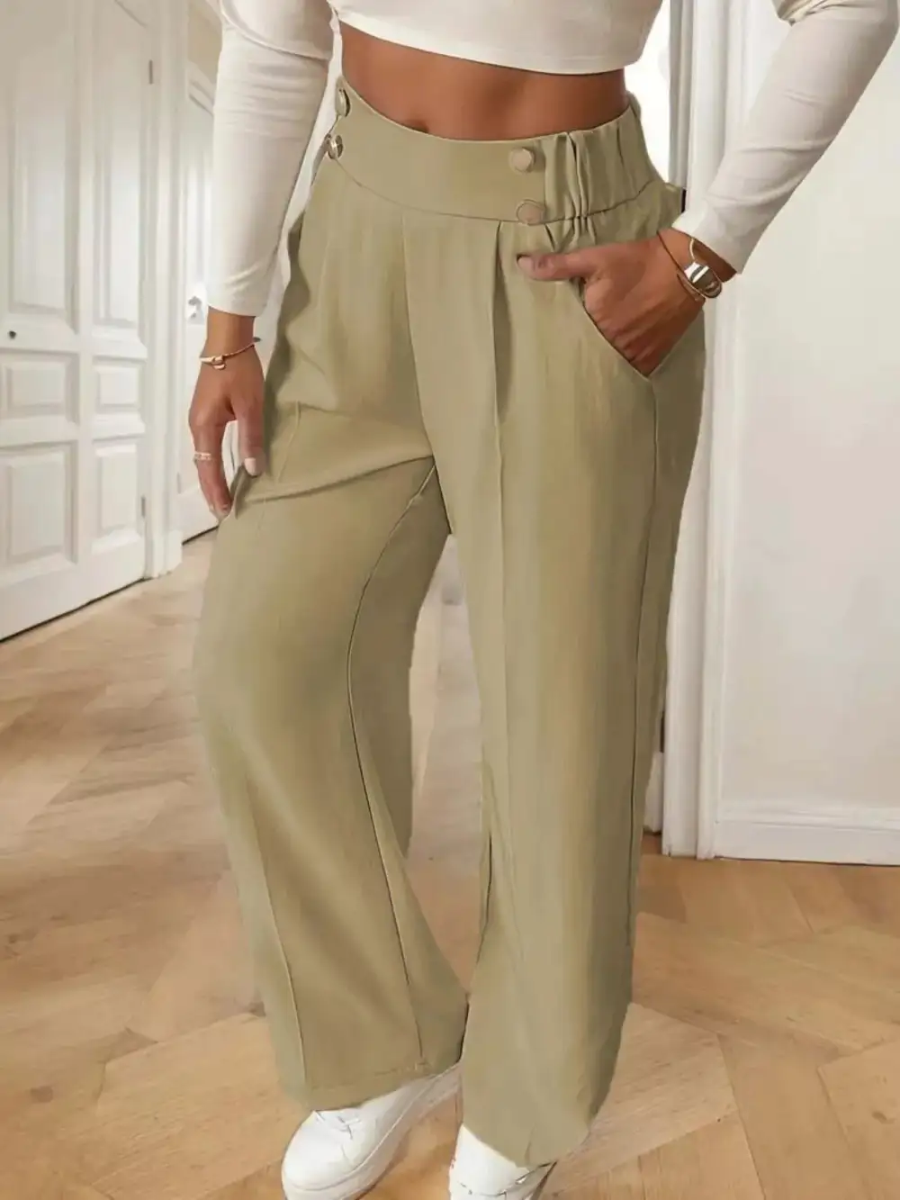 Wide Leg High Waist Cropped Pocketed Pants