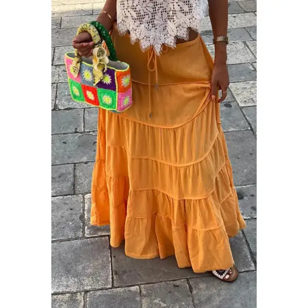Bohemian Tiered Maxi Skirt with Drawstring Waist
