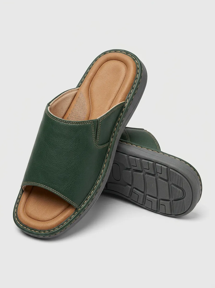 Men's Stitched Leather Casual Slippers