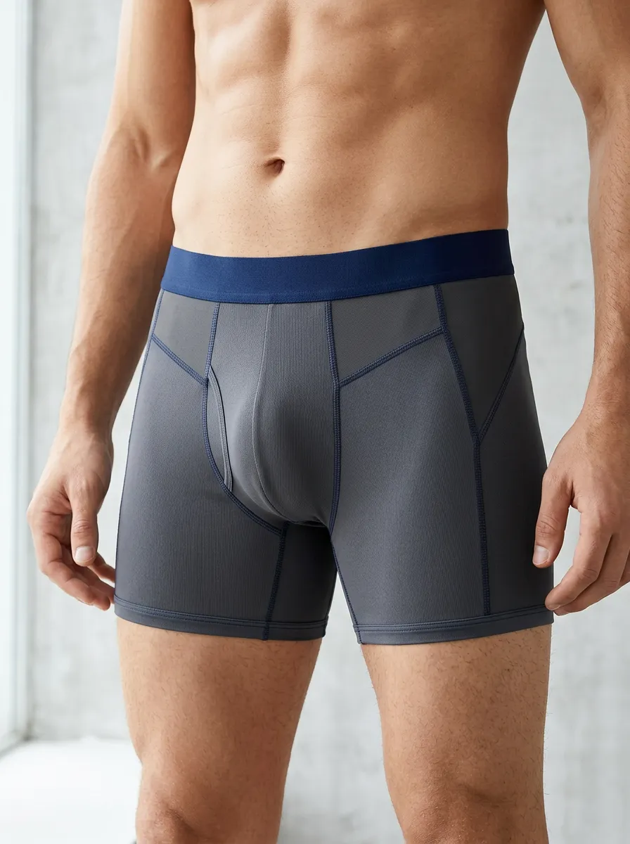 Men's Athletic Performance Grey Contrast Stitch Printed Boxer Briefs