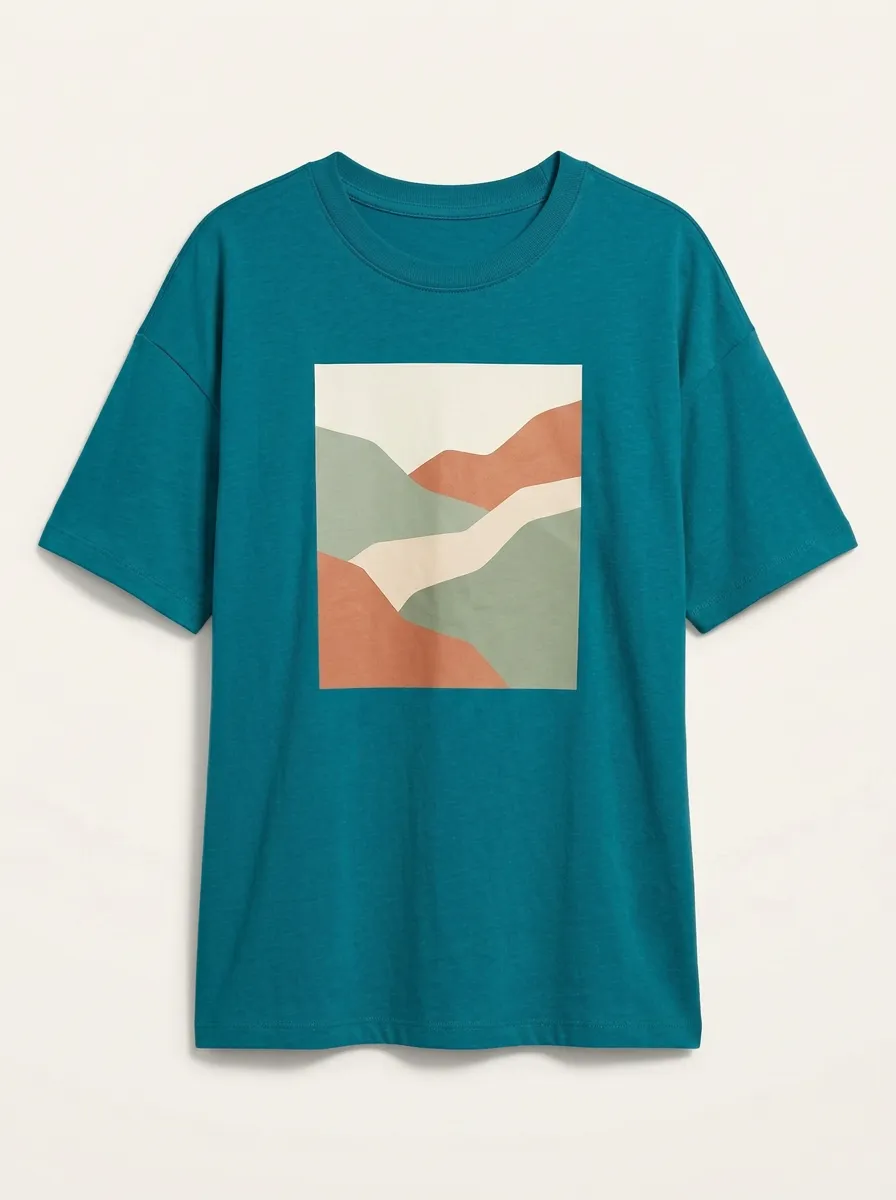 Women's Abstract Mountain Landscape Graphic Crewneck T-Shirt