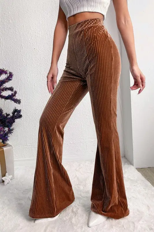 Solid High Waist Corduroy Flare Pants