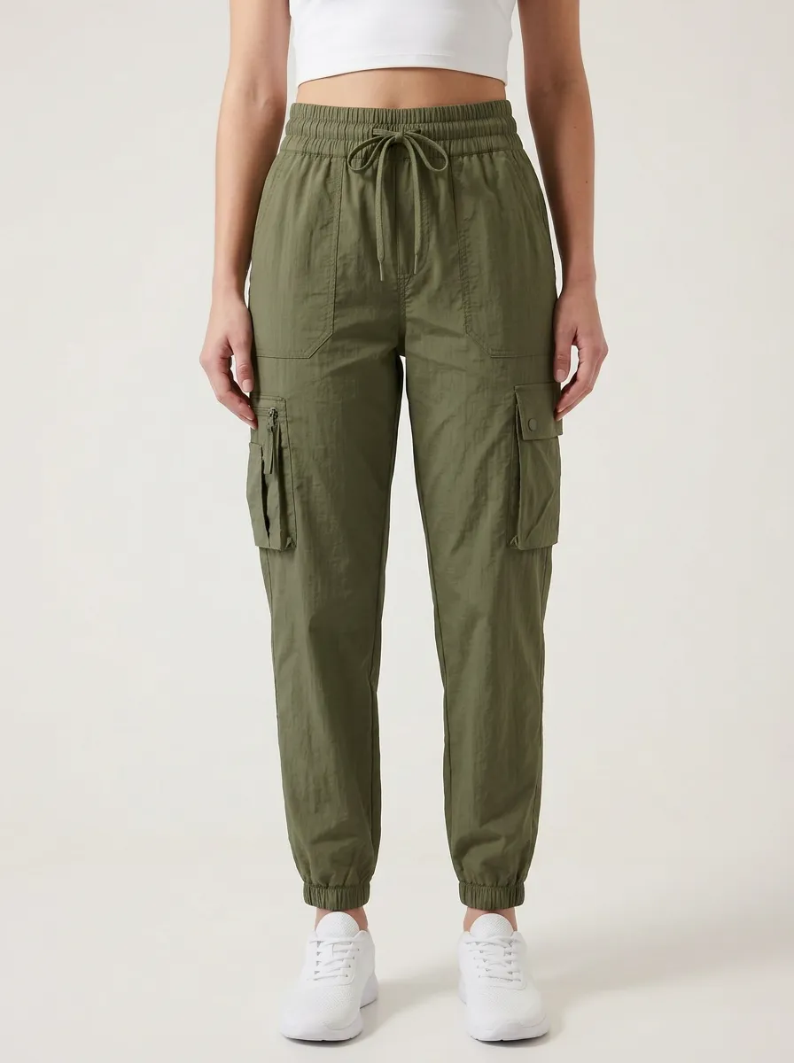 Drawstring Elastic-Waist Breathable Cargo Pants