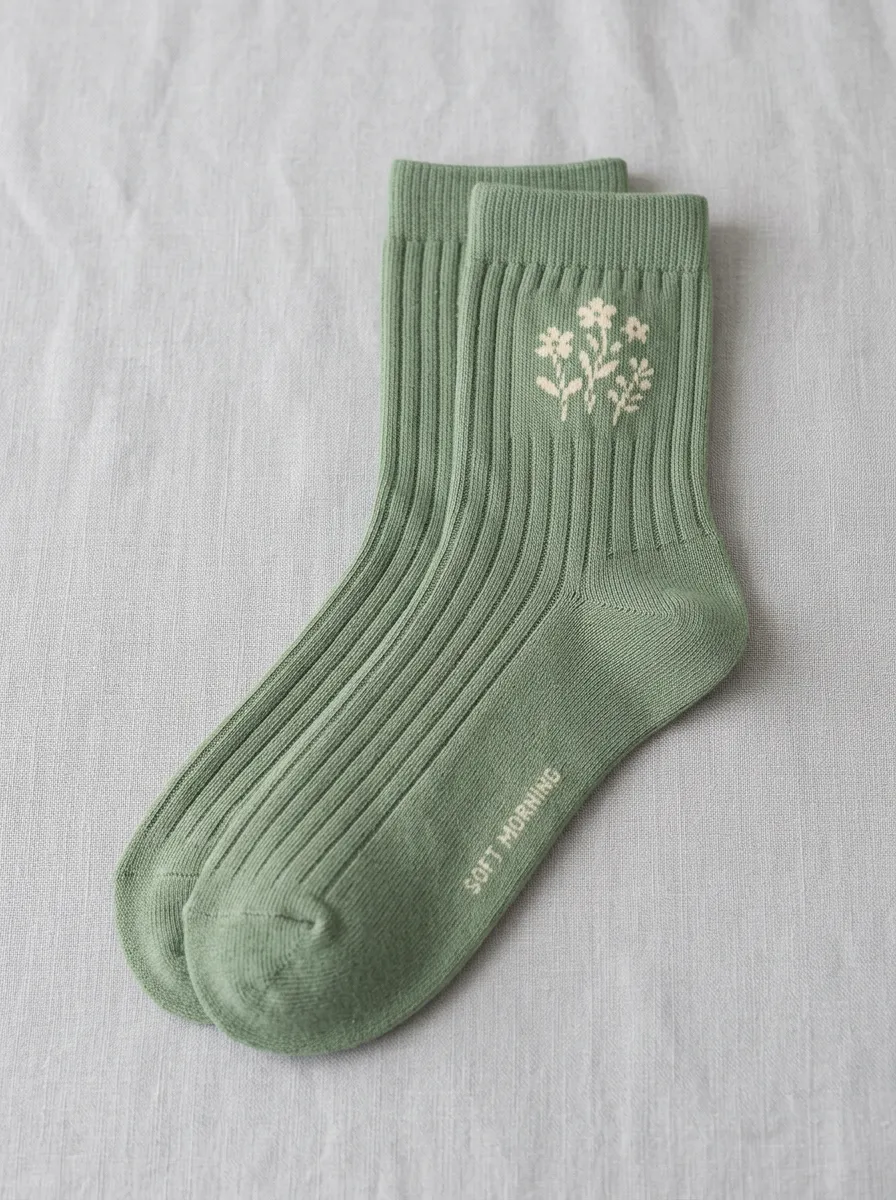 Ribbed Floral Casual Socks