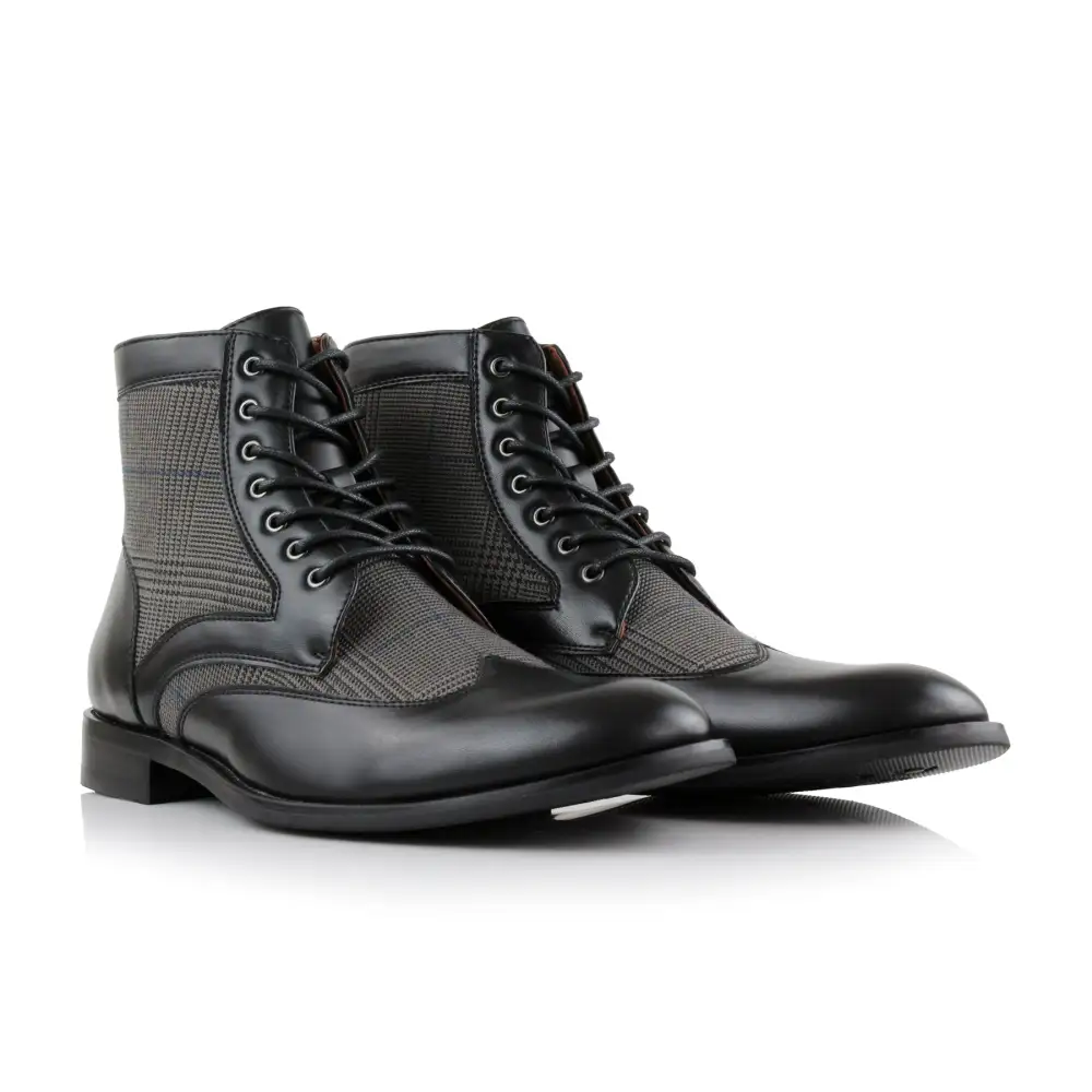 Faux-Leather Wingtip Lace-Up Brogue Boots