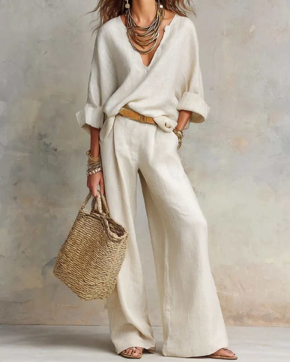 Natural Loose Fitting Resort Wear Set