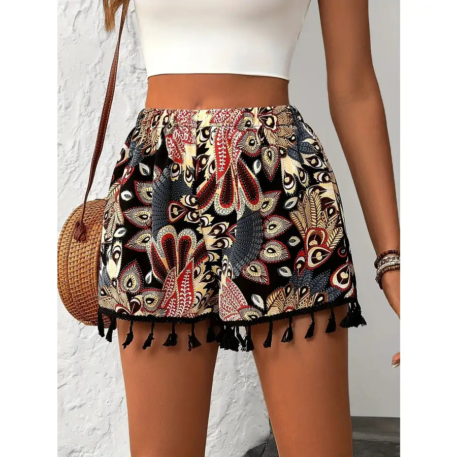 Paisley Print Tassel Hem Shorts