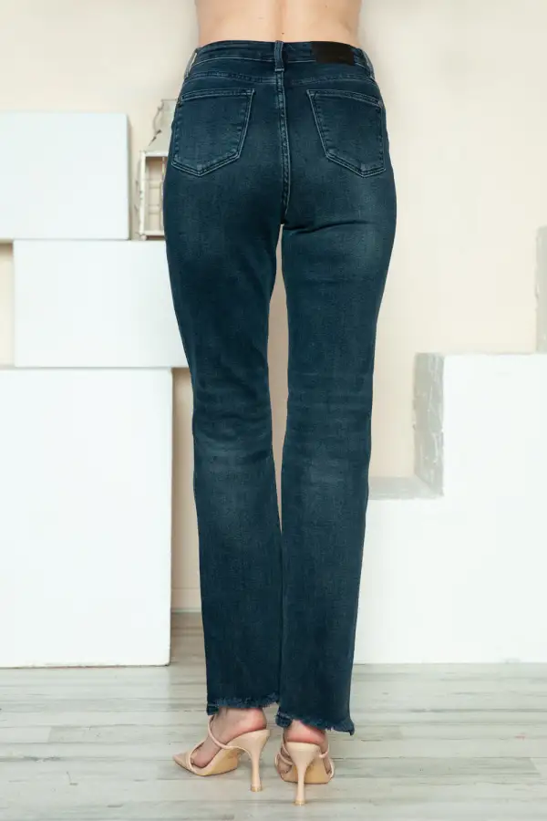 Button Fly Hem Destroy Straight Denim Jeans