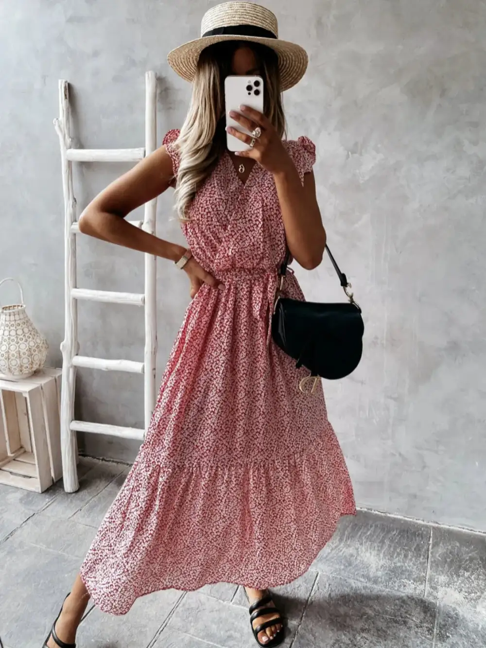 Everyday Surplice Neck Ruffle Trim Dress