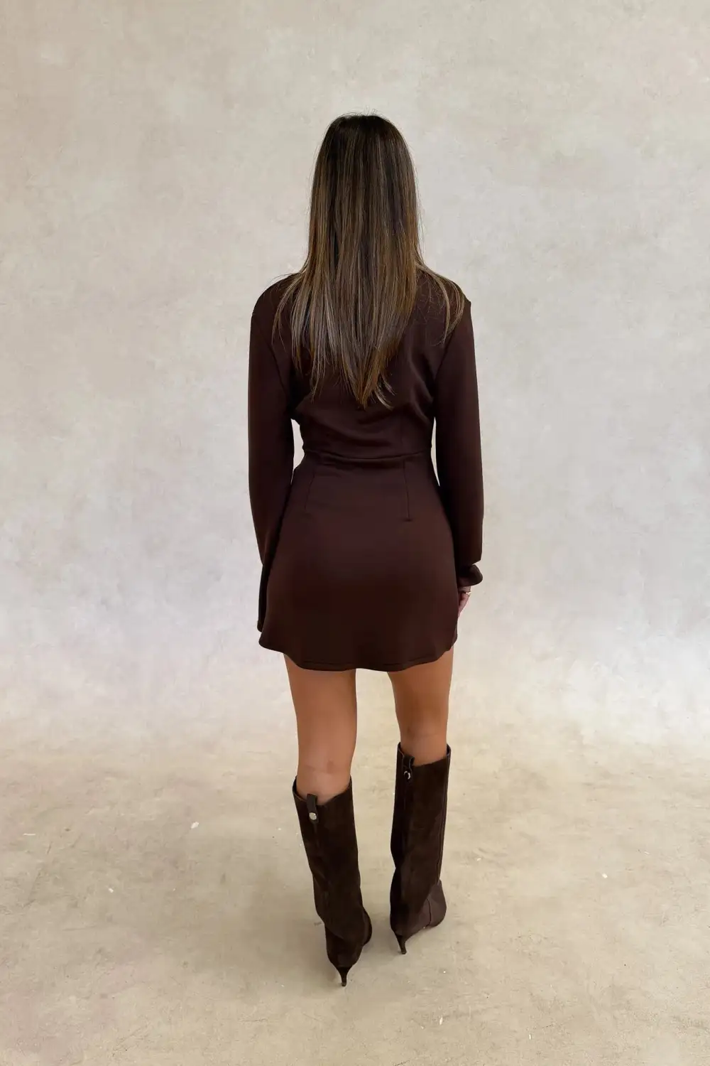 Chocolate Long-Sleeve Knot Mini Dress