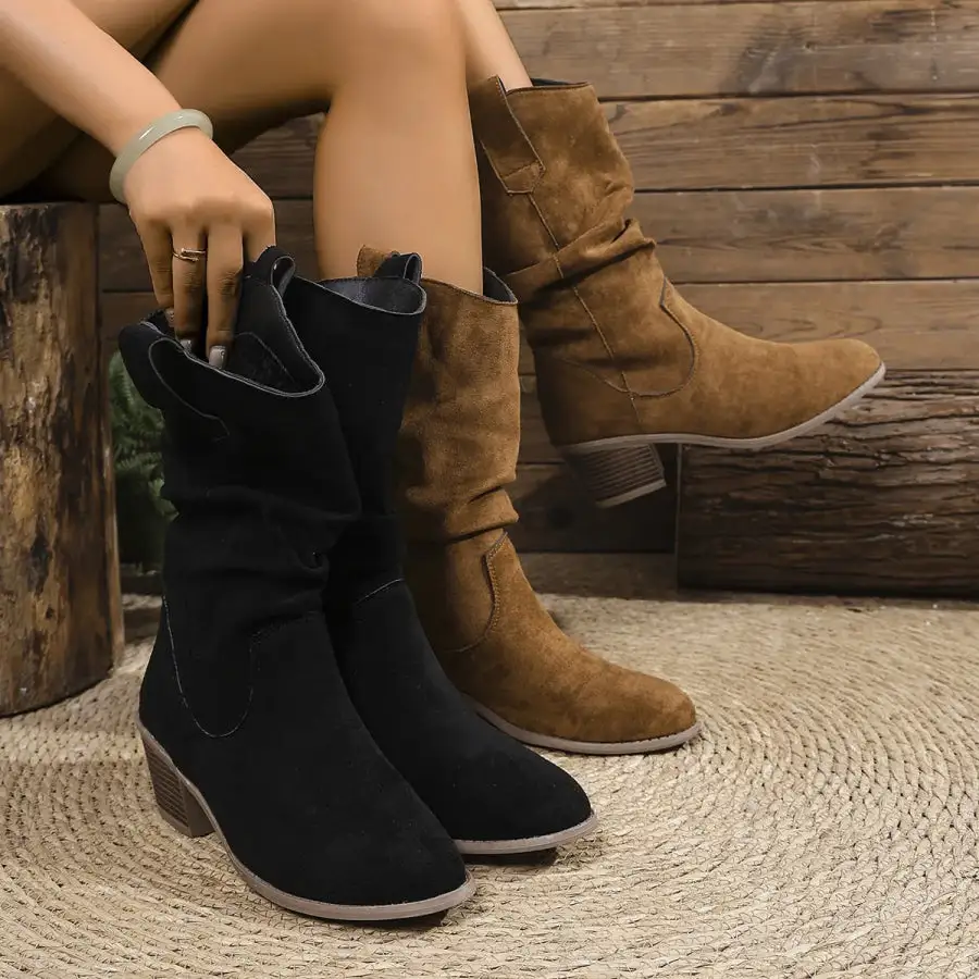 Suede Block Heels Boots
