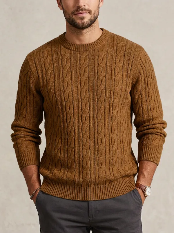 Men’s Ribbed Cable-Knit Crewneck Minimal Sweater