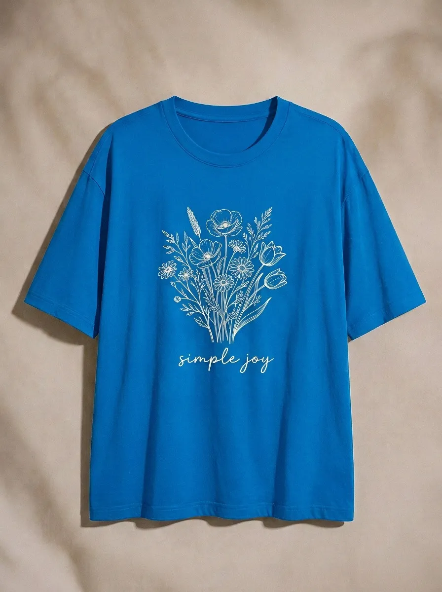 Women's Floral Lover Simple Joy Wildflower Bouquet Printed T-shirt