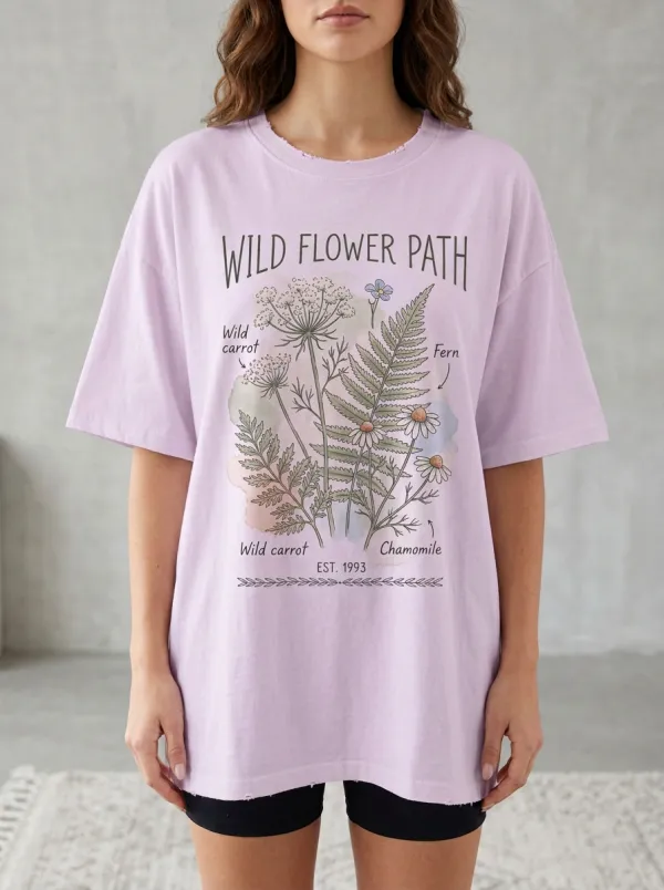 Women's Botanical Wildflower Path Graphic T-Shirt