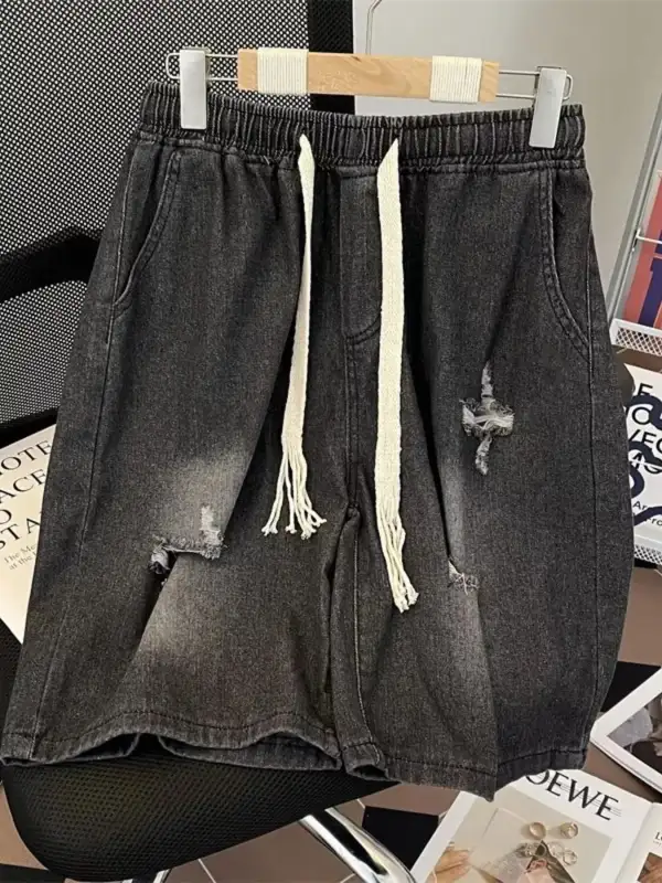 Men's Full Size Distressed Drawstring Denim Shorts Plus