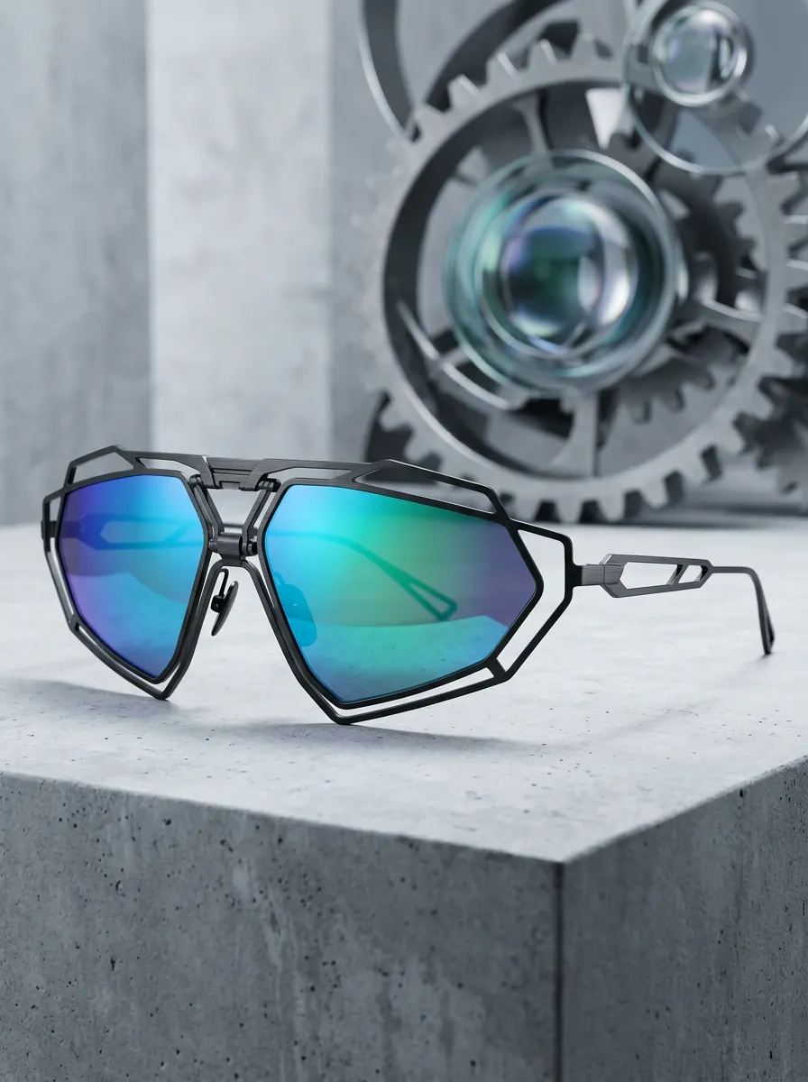 Unisex Cyberpunk Geometric Frame Blue Mirrored Lens Sunglasses