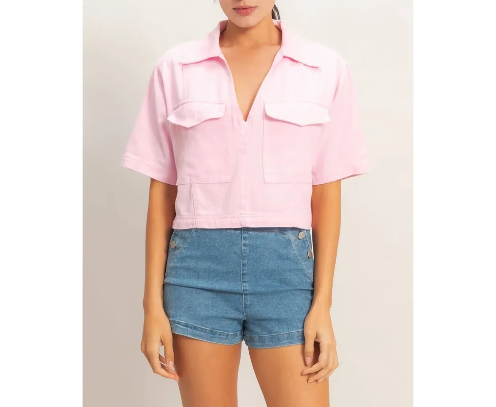Collared V-Neck Top
