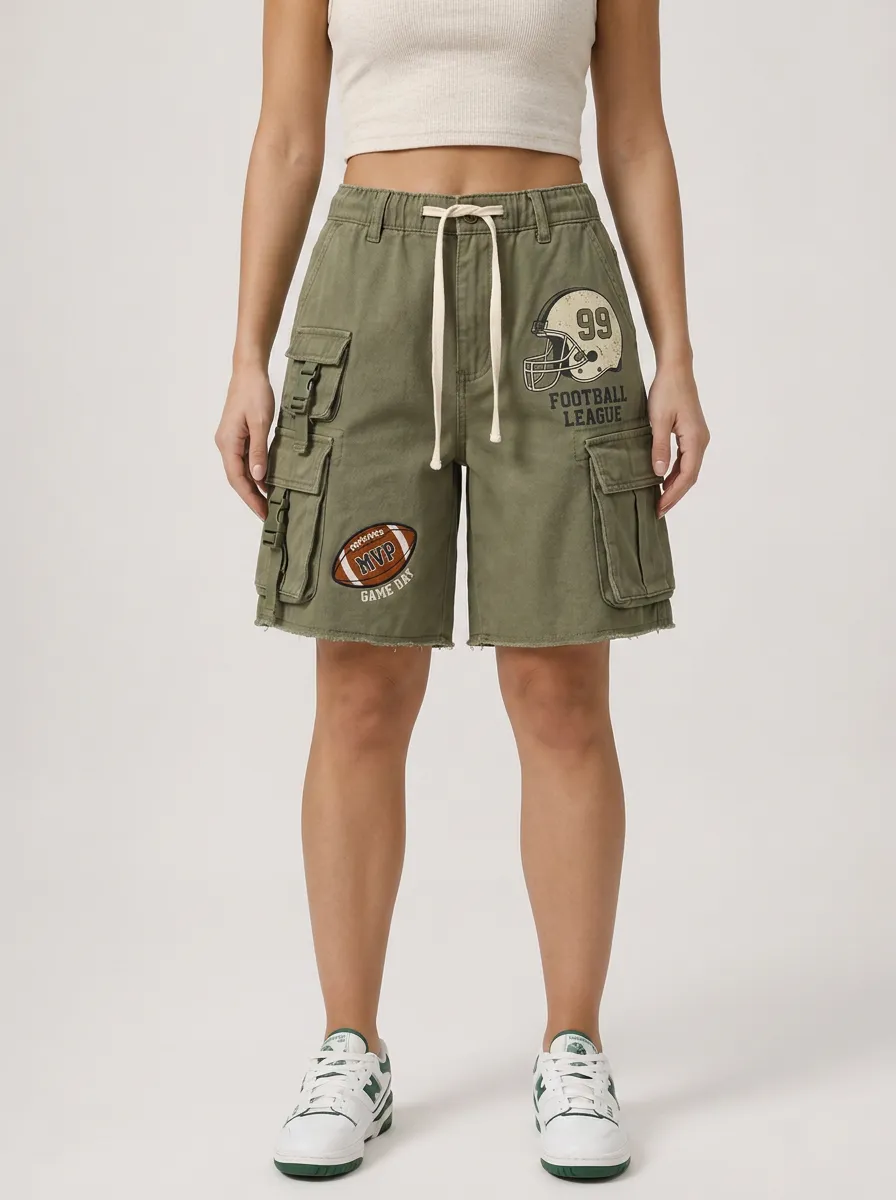 Women's Football Lover Helmet MVP Printed Cargo Shorts