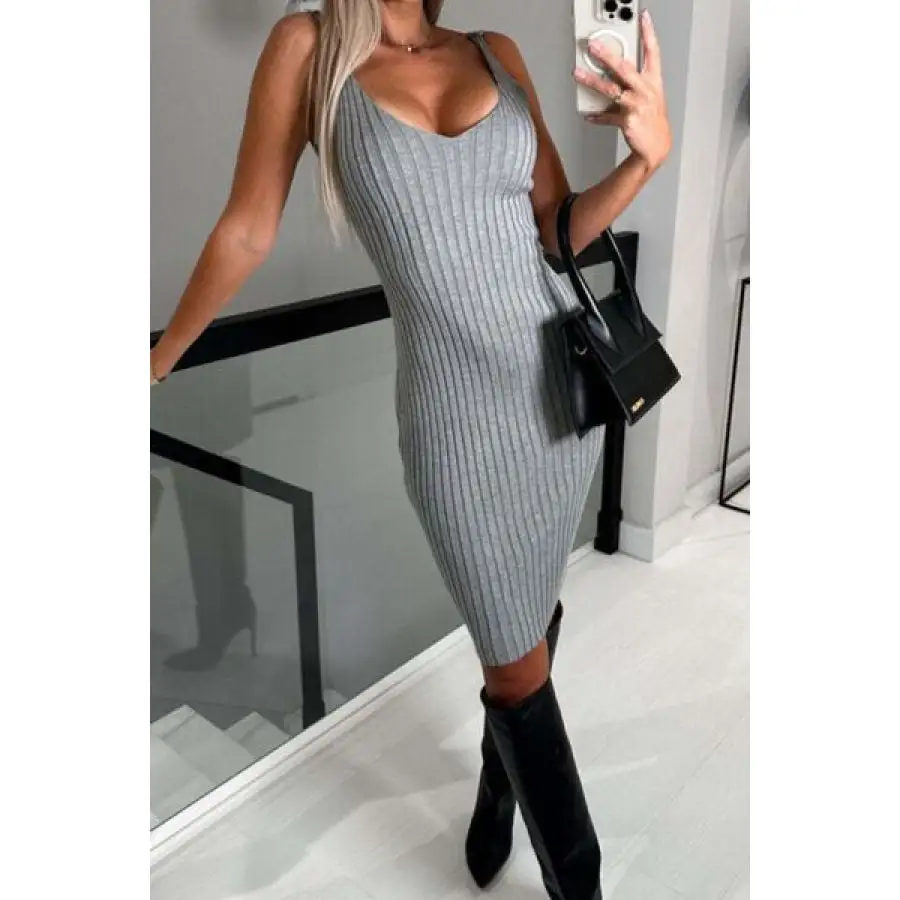 Ribbed Round Neck Top and Cami Dress Sweater Set