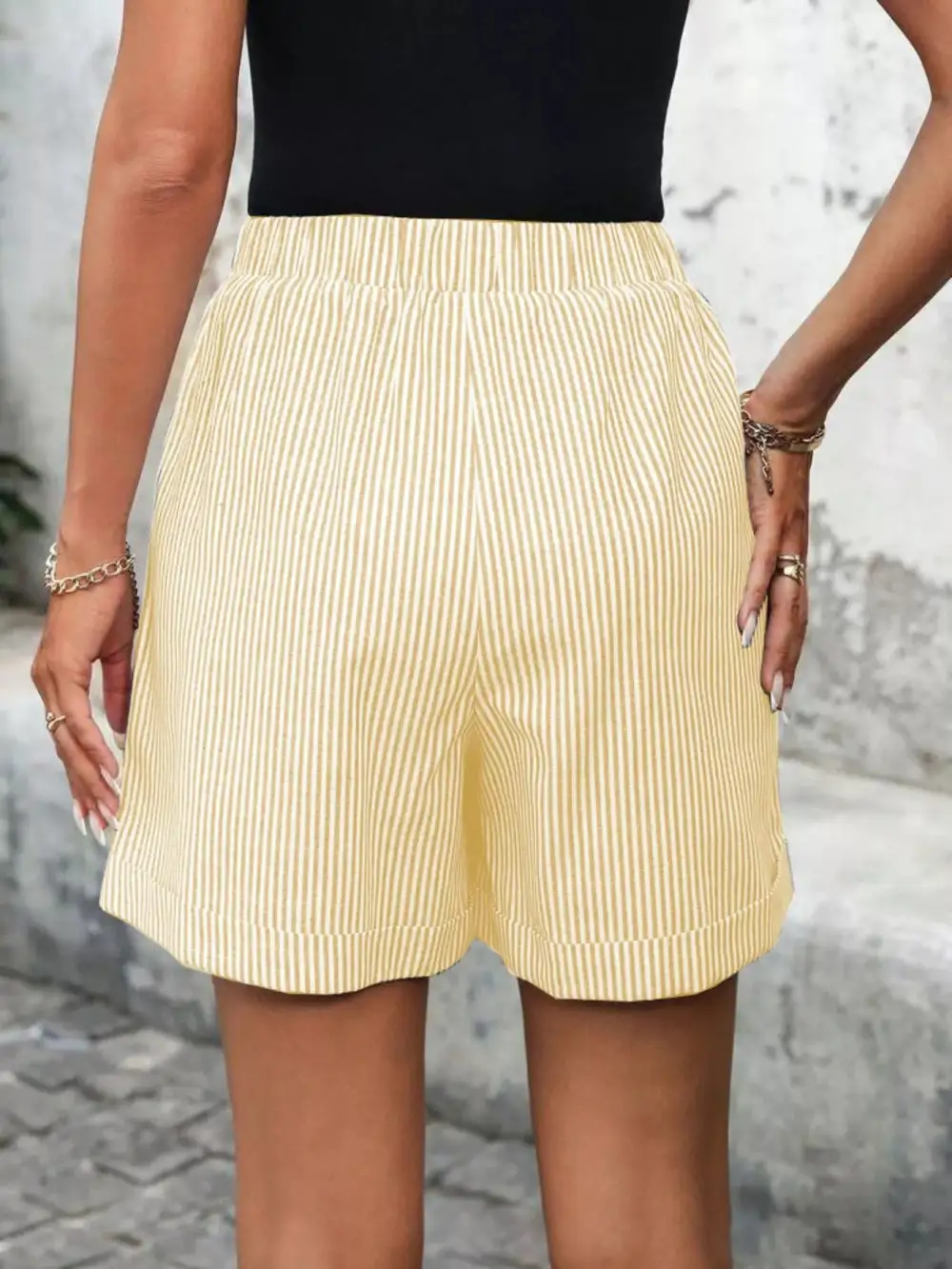 Refined Drawstring Striped Casual Shorts