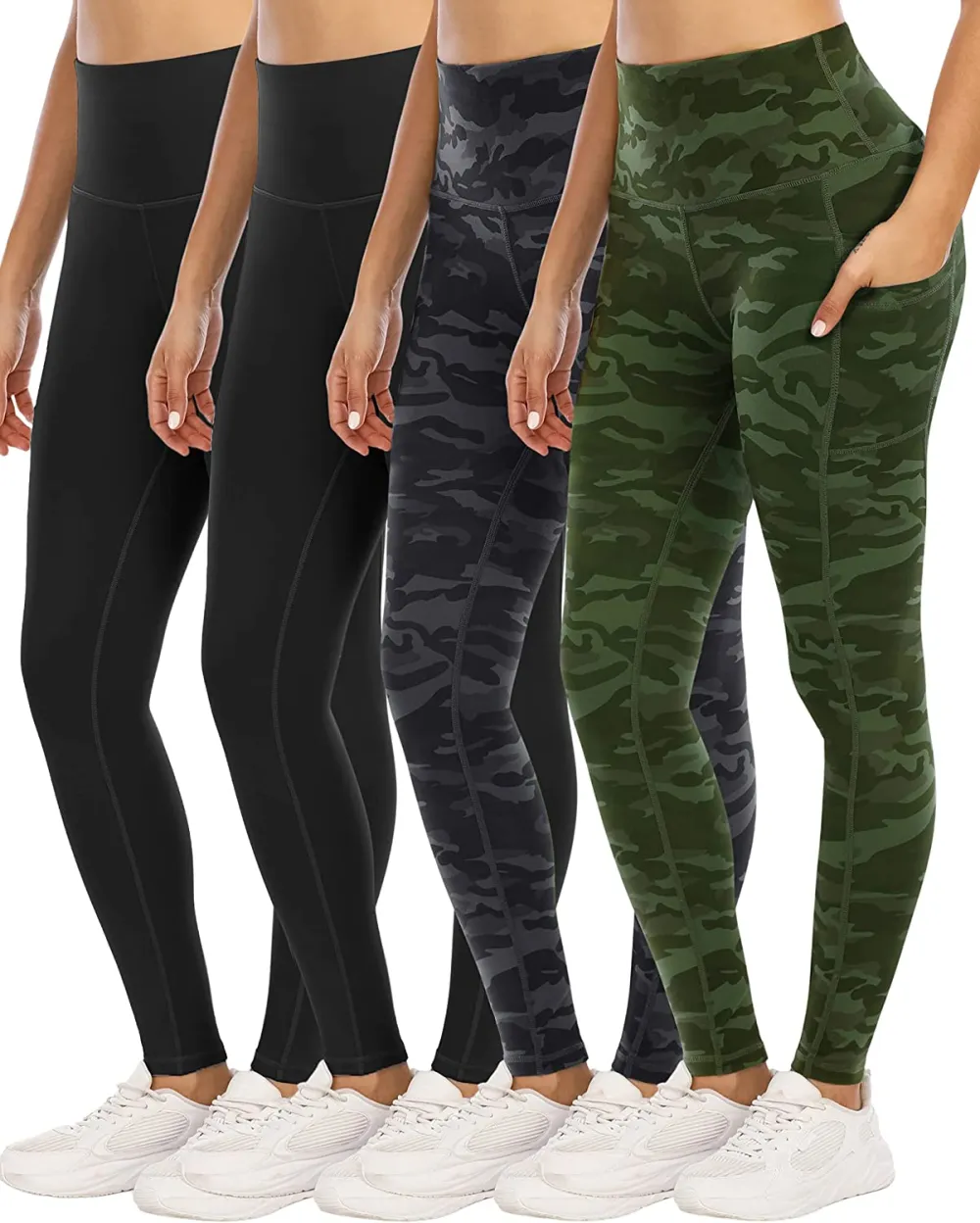 YOUNGCHARM 4 Pack Leggings with Pockets for Women,High Waist Tummy Control Workout Yoga Pants