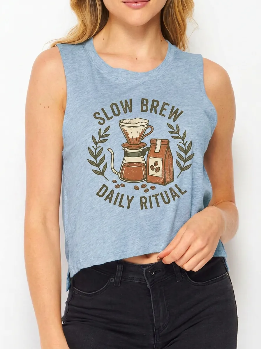 Women's Coffee Lover Slow Brew Daily Ritual Printed Tank Top