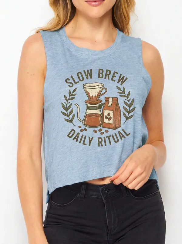 Women's Coffee Lover Slow Brew Daily Ritual Printed Tank Top