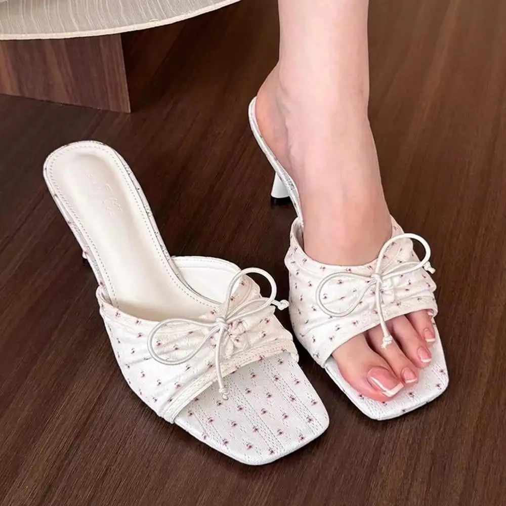 French Summer Floral Heeled Mules