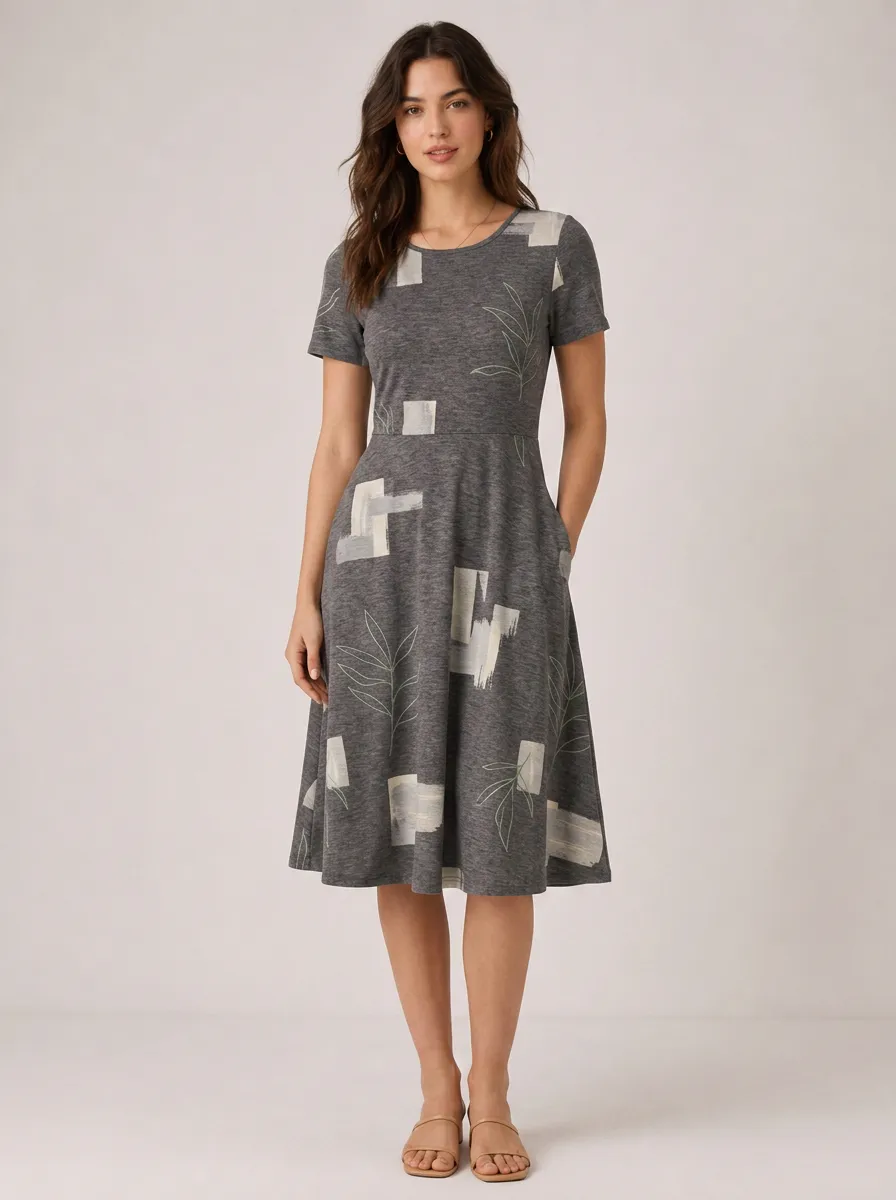 Women's Abstract Geometric Leaf Printed Casual Dress
