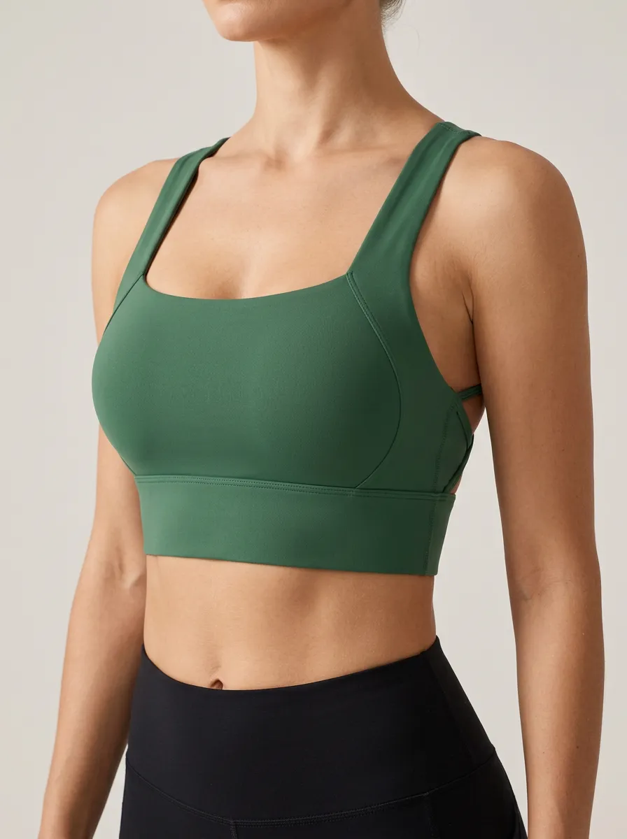 Women's Studio Active Square Neck Wide Strap Panel Detail Sports Bra