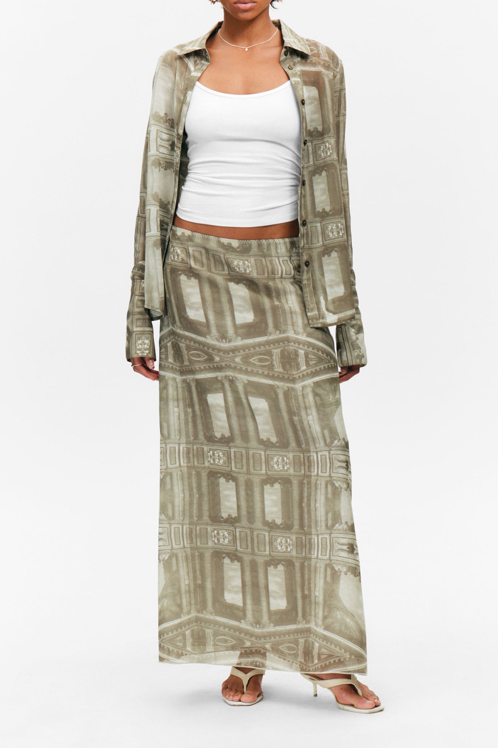 Sheer Printed Long Sleeve Shirt