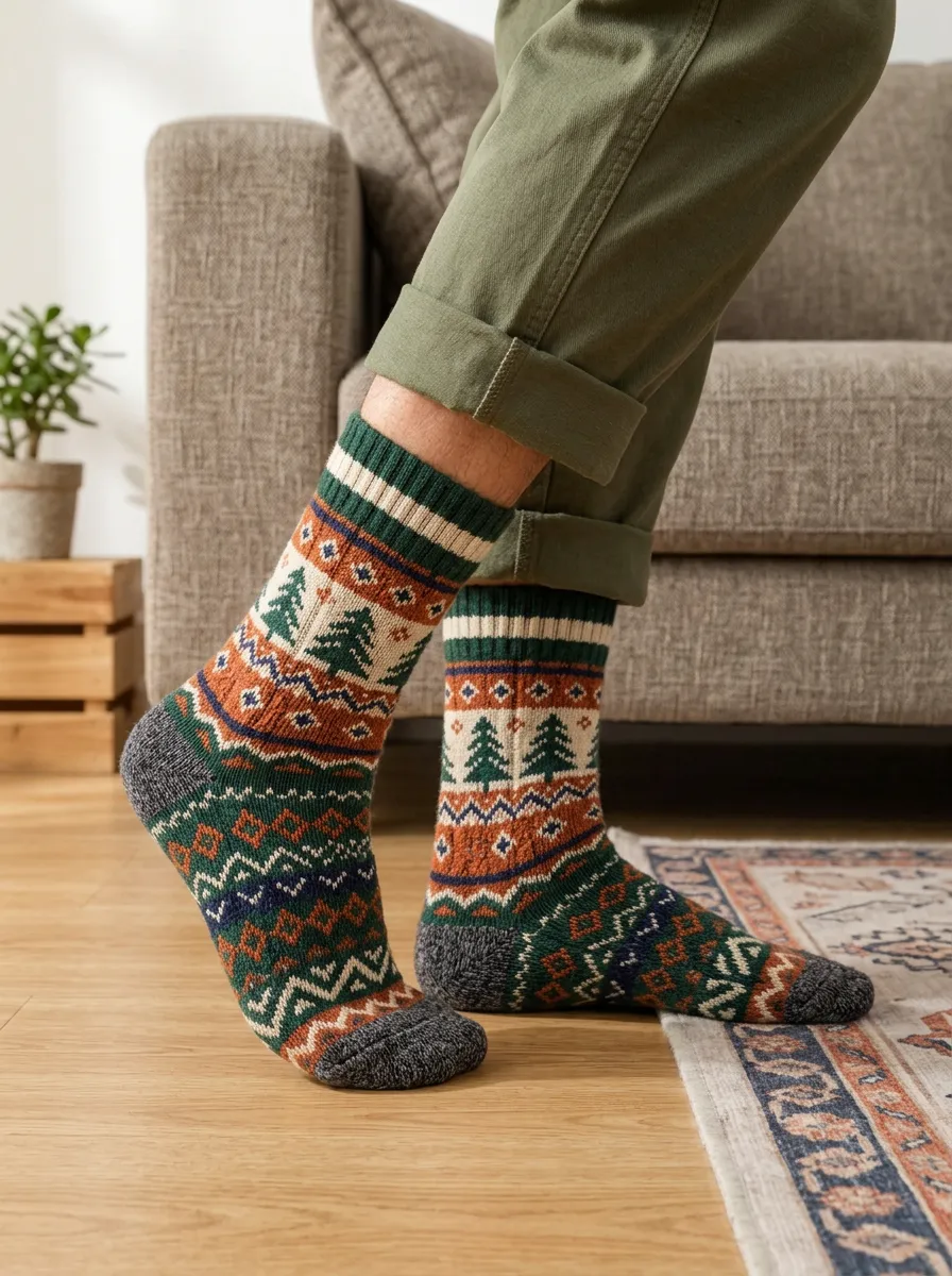 Men's Winter Forest Nordic Pattern Printed Socks