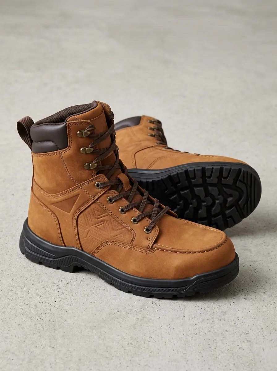 Men's Rugged Style Geometric Embossed Work Boots