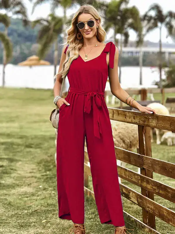 Woven Commuting Waist Slimming Sleeveless Jumpsuit