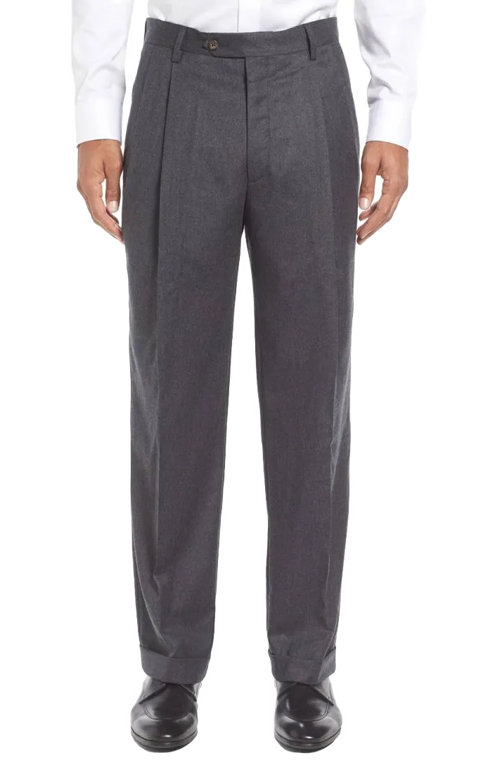 Tropical Weave Flannel Flat Front Pleated Front Regular Rise Trousers