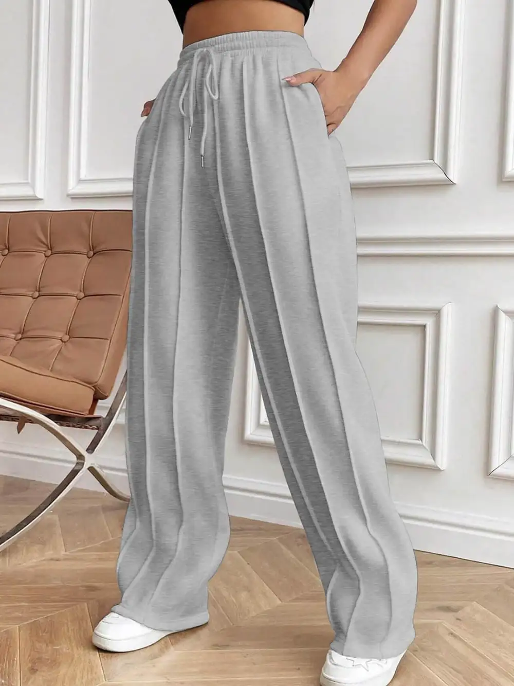 Drawstring Elastic Waist Pants With Pocket