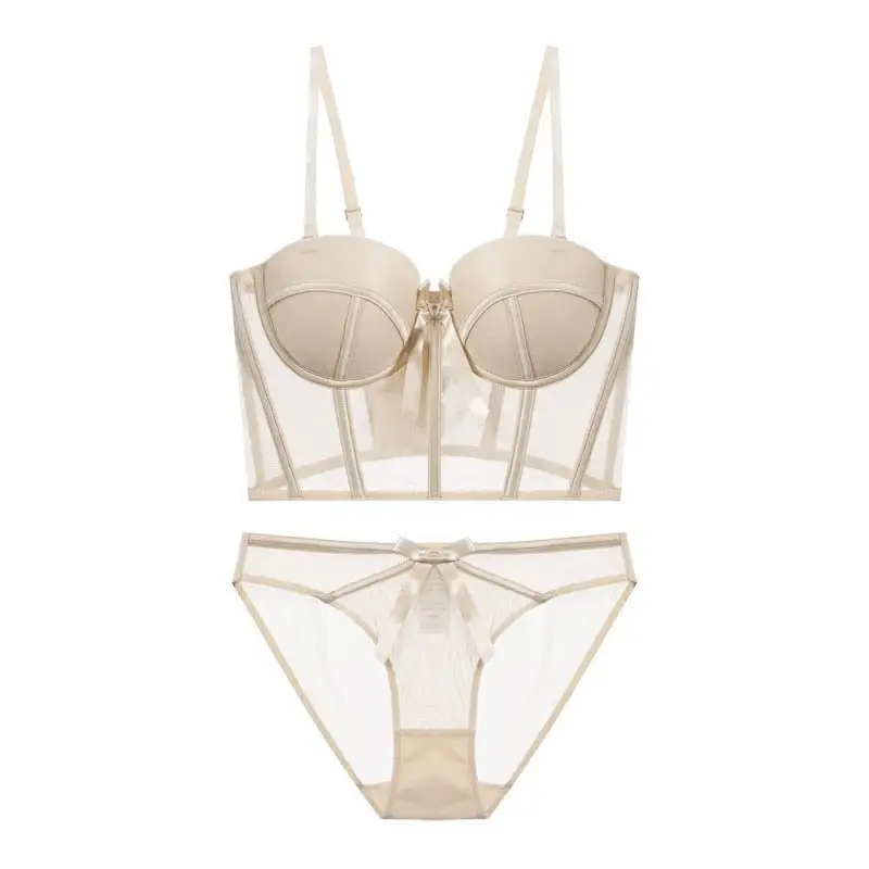 Bow Mesh Corset Lingerie Set