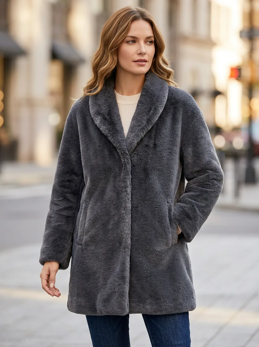 Women's Faux Fur Lapel Coat