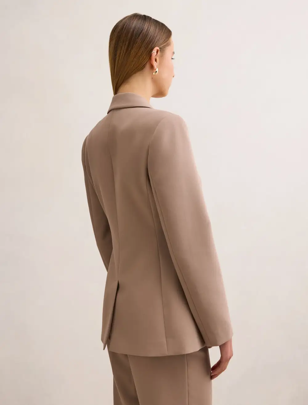 Soft Taupe Single-Button Asymmetrical Tailored Blazer