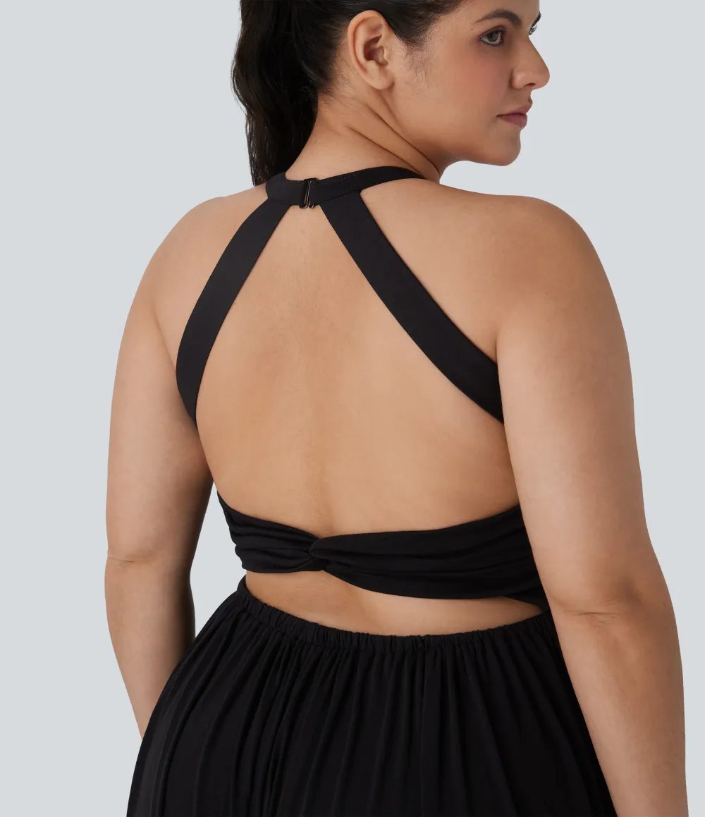 Backless Twisted Harem Casual Plus Size Jumpsuit with Side Pocket-Easy Peezy Edition