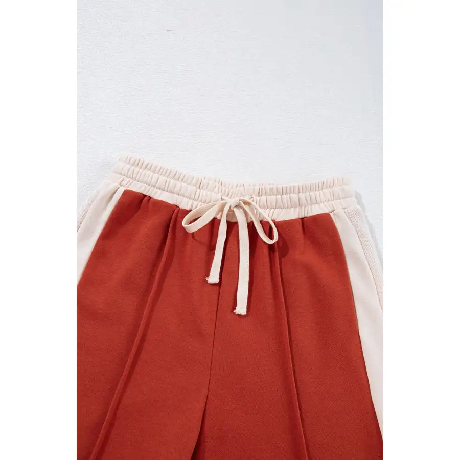 Drawstring Contrast Wide Leg Pants