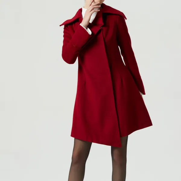 Wool Blend Lapel Collar Button Front Coat